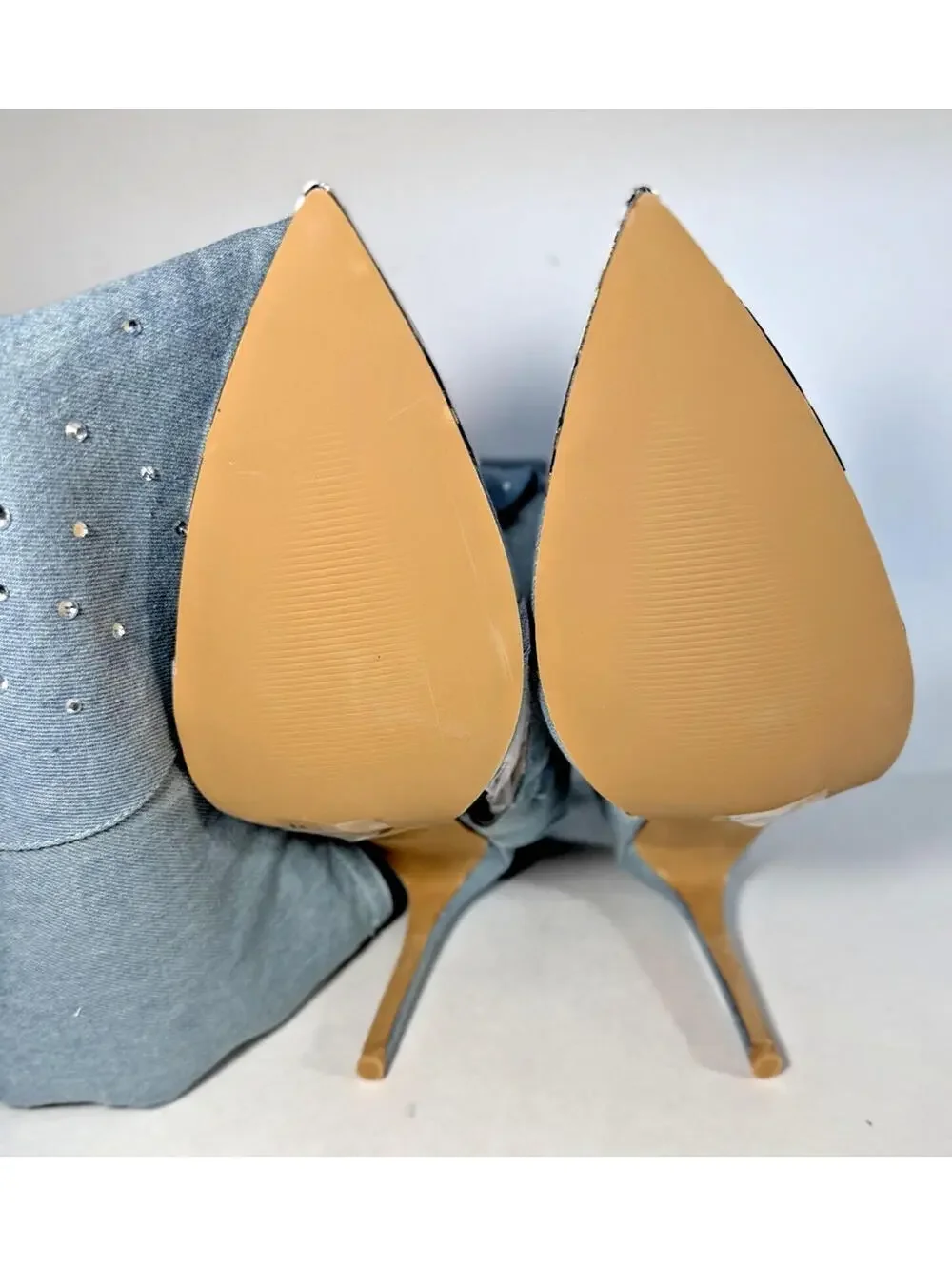 CAPE ROBBIN Kyara Rhinestone Denim Thigh High Heel Boots - Picture 6 of 9